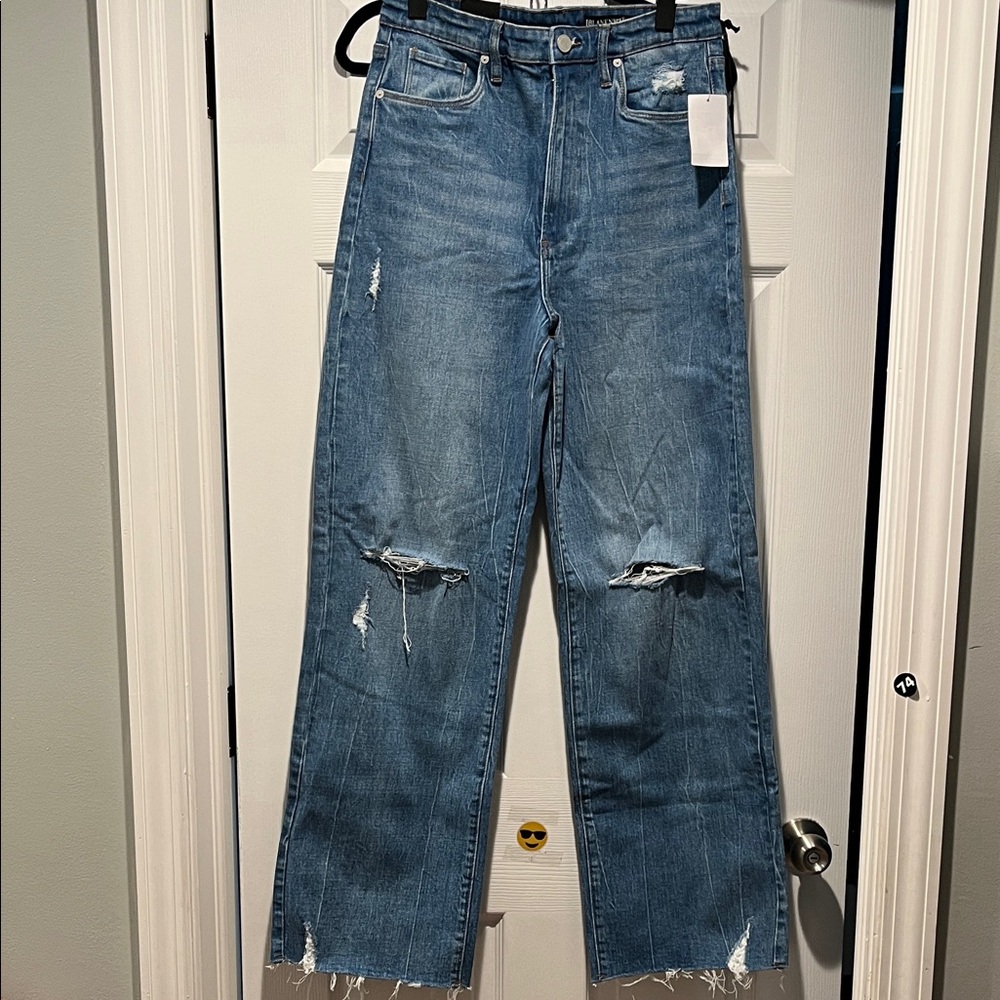 Blank NYC Medium Blue Distressed Wide-Leg Jeans